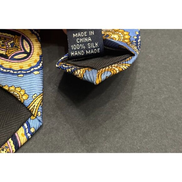 The Red Barn 100% Silk Handmade Tie – Blue, Gold & Purple Paisley – Classic - Picture 3 of 4